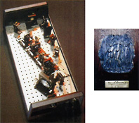 世界初の全波長連続化偏チタンサファイアレーザ(左) 神奈川工業技術開発大賞奨励賞の盾(右)